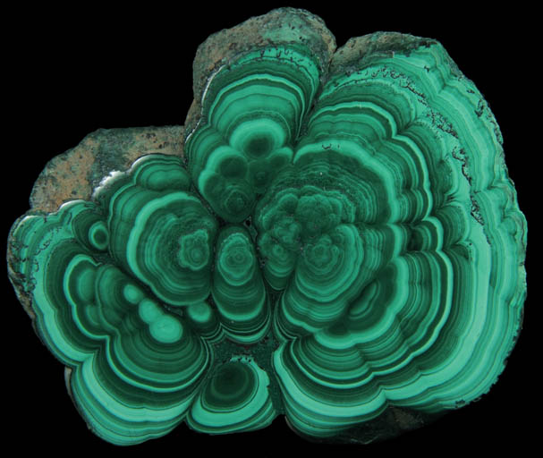 Malachite from Kolwezi Mining District, 240 km WNW of  Lubumbashi, Katanga Copperbelt, Lualaba Province, Democratic Republic of the Congo