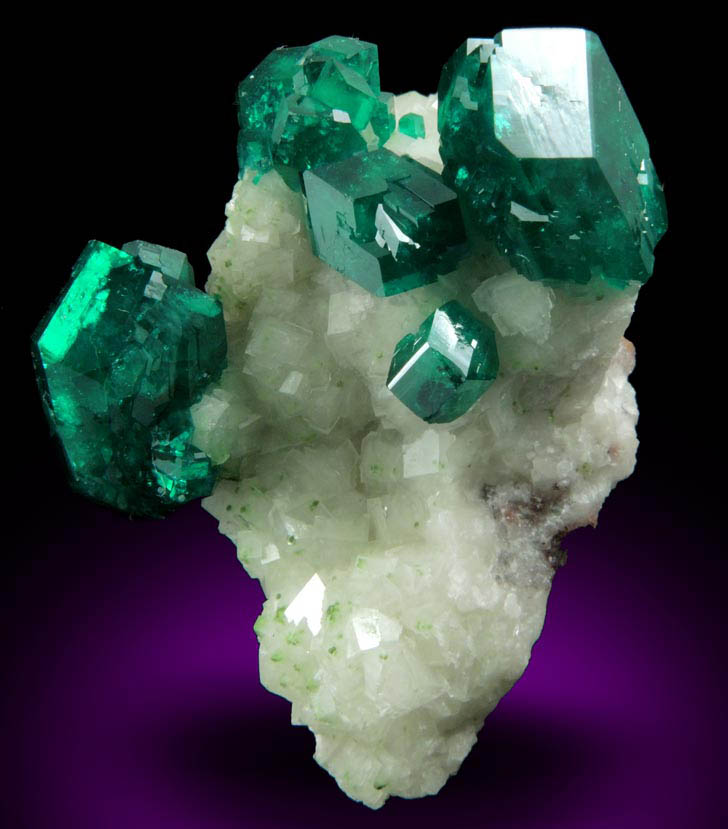 Dioptase on Calcite from Tsumeb Mine, Otavi-Bergland District, Oshikoto, Namibia