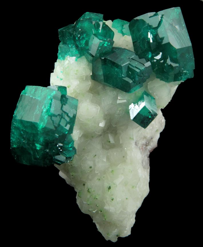 Dioptase on Calcite from Tsumeb Mine, Otavi-Bergland District, Oshikoto, Namibia