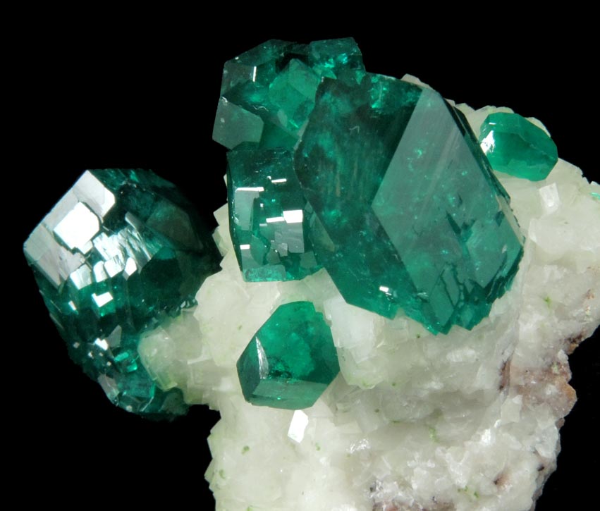 Dioptase on Calcite from Tsumeb Mine, Otavi-Bergland District, Oshikoto, Namibia