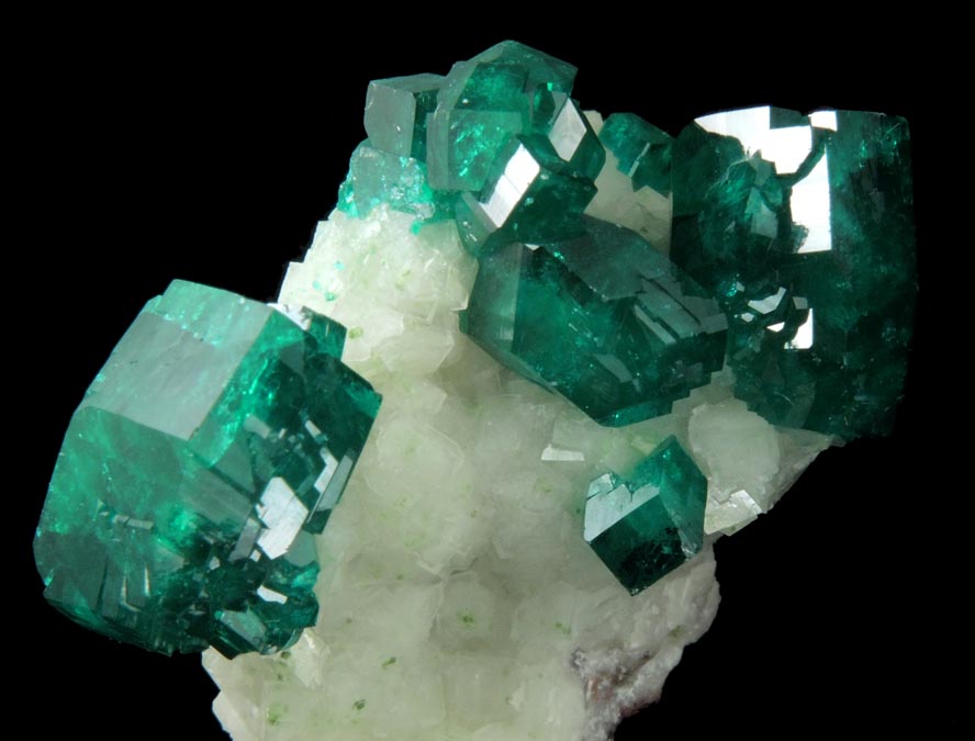 Dioptase on Calcite from Tsumeb Mine, Otavi-Bergland District, Oshikoto, Namibia