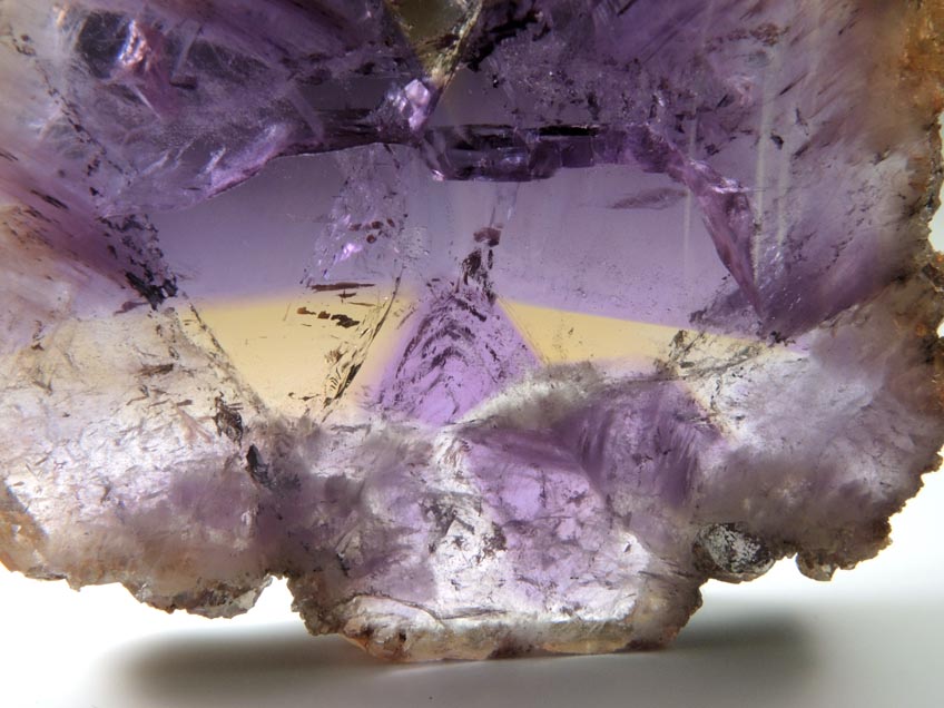 Quartz var. Ametrine (sawn to show alternating amethyst-citrine zones within a single crystal) from Anahi Mine, La Gaiba District, Angel Sandoval Province, Santa Cruz Department, Bolivia