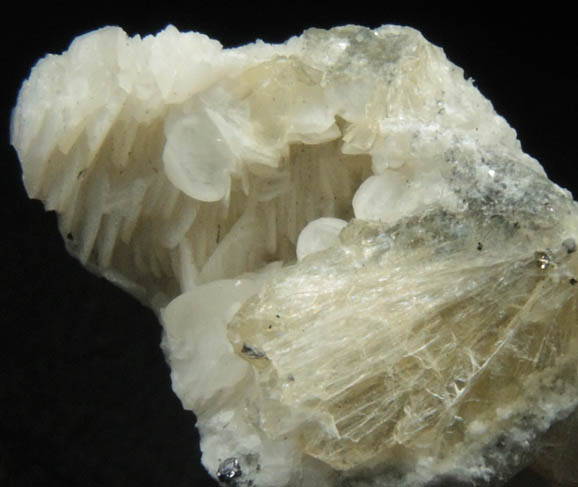 Calcite on Stilbite (micromount) from railroad cut near Thomaston Dam, Litchfield County, Connecticut