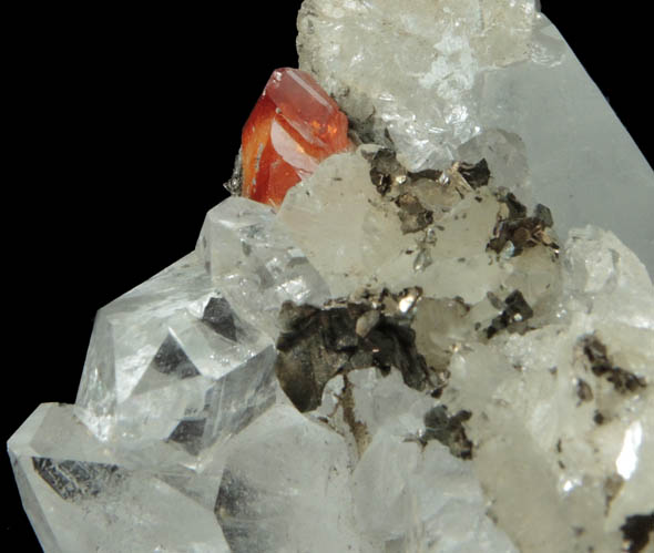 Scheelite on Quartz with Pyrrhotite and Dolomite from Morro Velho Mine, Nova Lima, Minas Gerais, Brazil