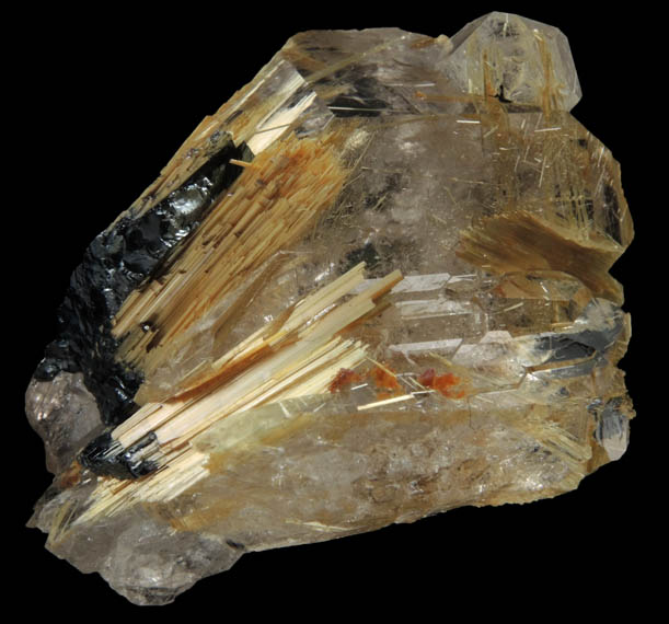 Quartz with Rutile inclusions (Rutilated Quartz) with Hematite from Novo Horizonte, Bahia, Brazil