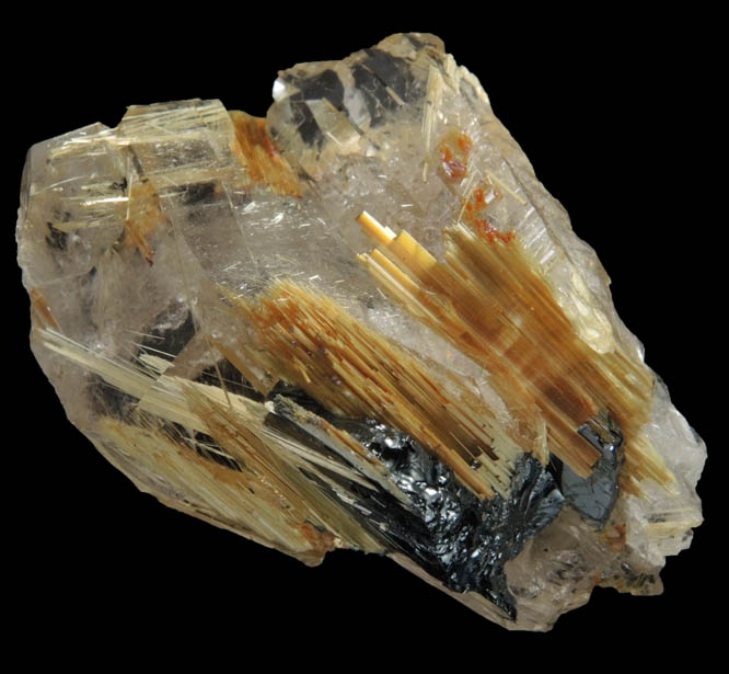 Quartz with Rutile inclusions (Rutilated Quartz) with Hematite from Novo Horizonte, Bahia, Brazil