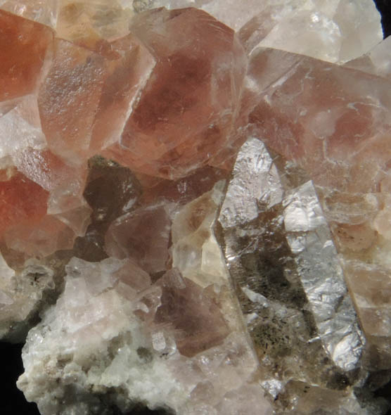 Fluorite (pink) on Quartz with Chlorite from Aiguille du Chardonnet, Mont Blanc, Chamonix, Savoie, Rhne-Alpes, France