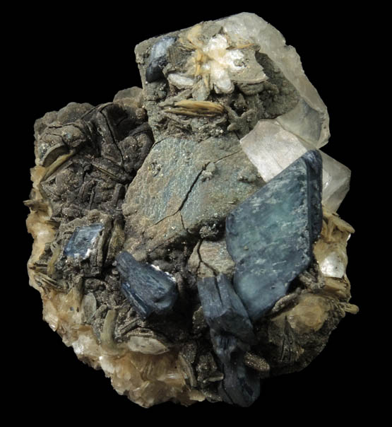 Vivianite on Muscovite and Quartz with Chalcopyrite coating from Cigana, Galilia, Minas Gerais, Brazil