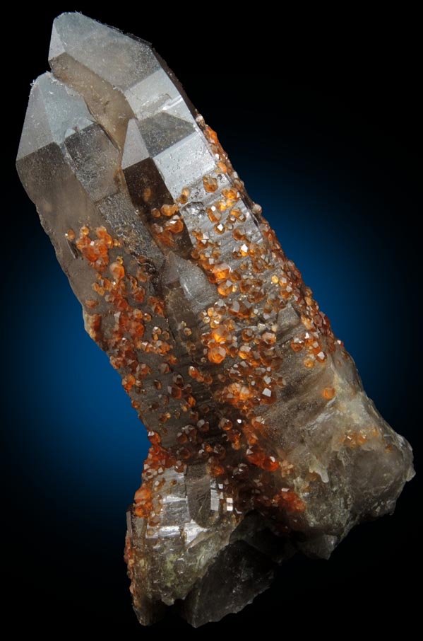 Spessartine Garnet on Smoky Quartz from Tongbei-Yunling District, Fujian Province, China