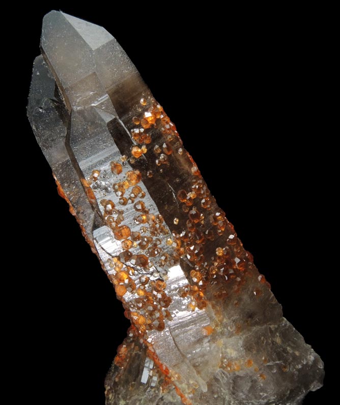 Spessartine Garnet on Smoky Quartz from Tongbei-Yunling District, Fujian Province, China