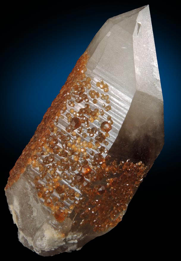 Spessartine Garnet on Smoky Quartz from Tongbei-Yunling District, Fujian Province, China