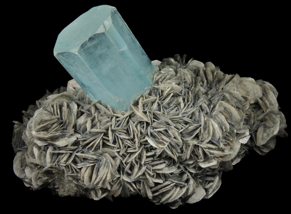 Beryl var. Aquamarine on Muscovite from Nagar, Hunza Valley, Gilgit District, Gilgit-Baltistan, Pakistan