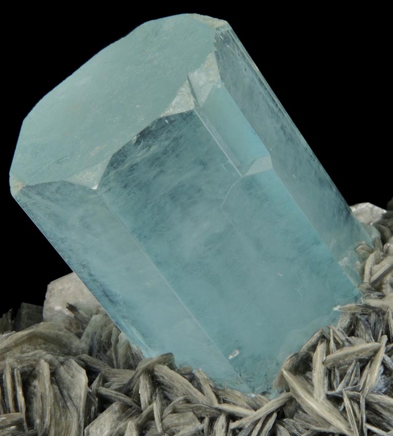 Beryl var. Aquamarine on Muscovite from Nagar, Hunza Valley, Gilgit District, Gilgit-Baltistan, Pakistan