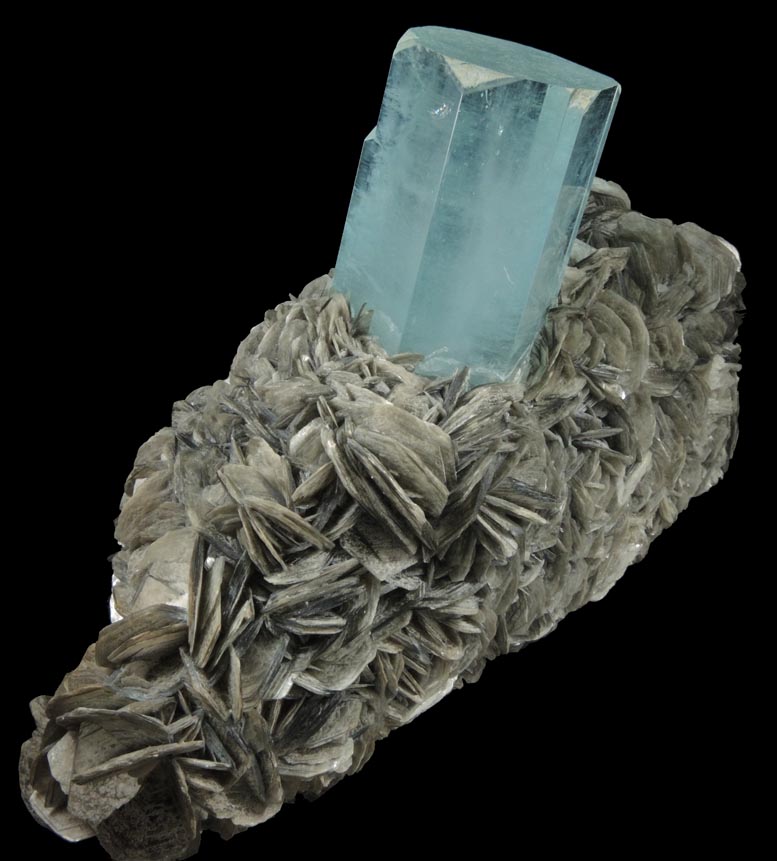 Beryl var. Aquamarine on Muscovite from Nagar, Hunza Valley, Gilgit District, Gilgit-Baltistan, Pakistan