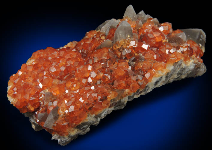 Spessartine Garnet on Smoky Quartz from Tongbei-Yunling District, Fujian Province, China