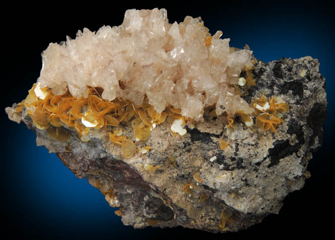 Calcite on Wulfenite from Mystery Tunnel (to Silver Bill Mine), Gleeson, Cochise County, Arizona