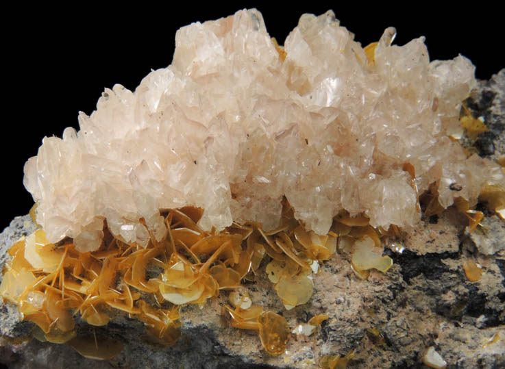 Calcite on Wulfenite from Mystery Tunnel (to Silver Bill Mine), Gleeson, Cochise County, Arizona