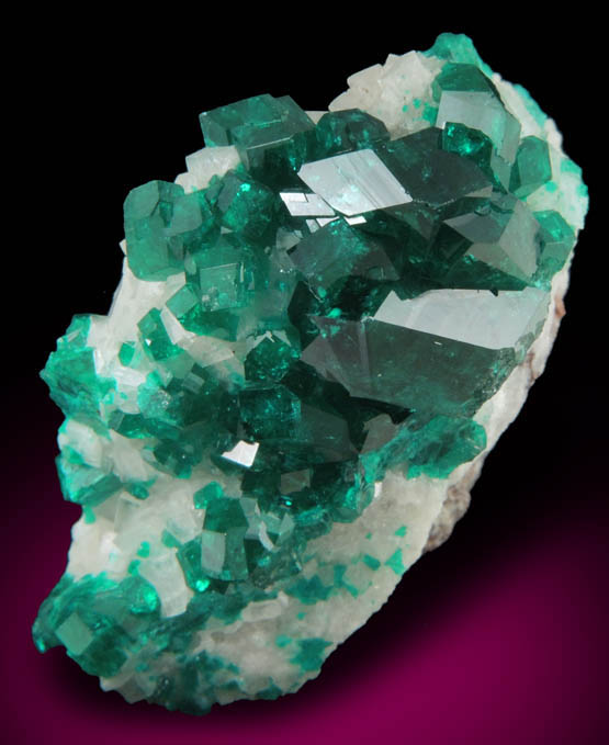 Dioptase on Calcite from Tsumeb Mine, Otavi-Bergland District, Oshikoto, Namibia