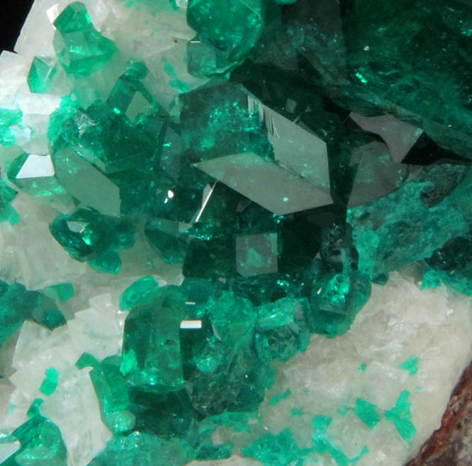 Dioptase on Calcite from Tsumeb Mine, Otavi-Bergland District, Oshikoto, Namibia