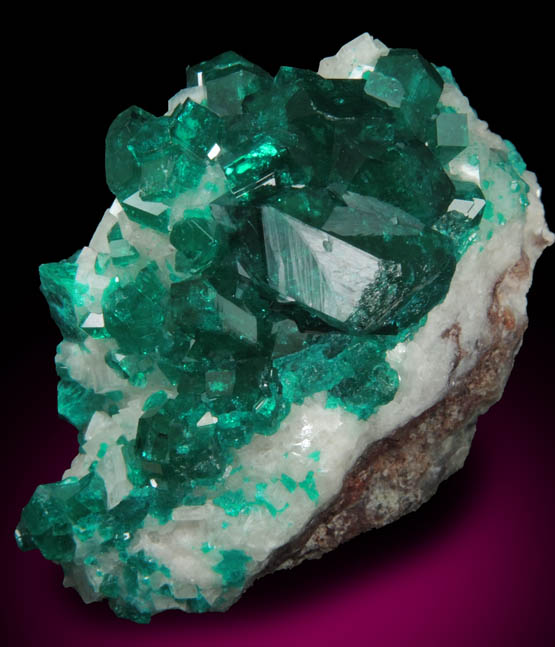 Dioptase on Calcite from Tsumeb Mine, Otavi-Bergland District, Oshikoto, Namibia