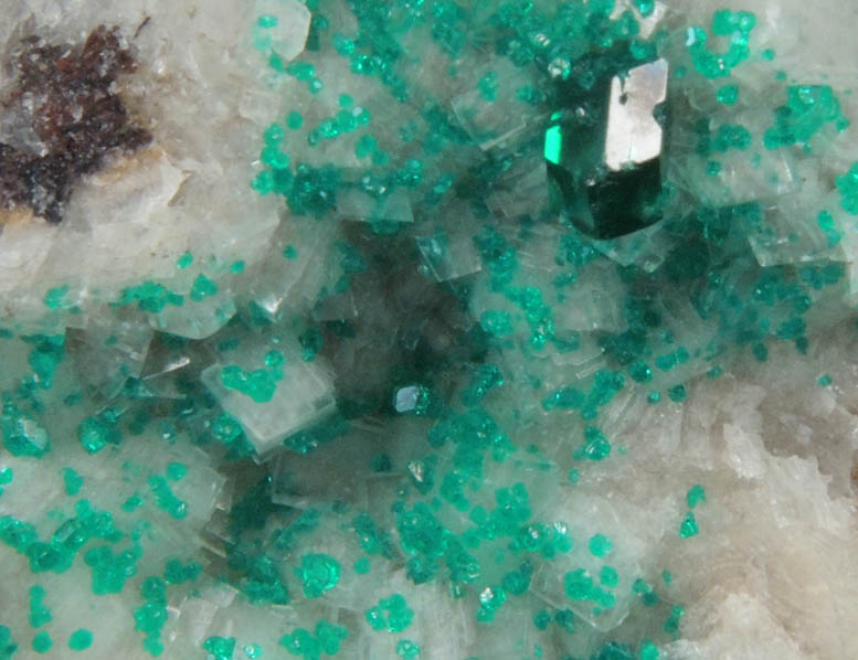 Dioptase on Calcite from Tsumeb Mine, Otavi-Bergland District, Oshikoto, Namibia