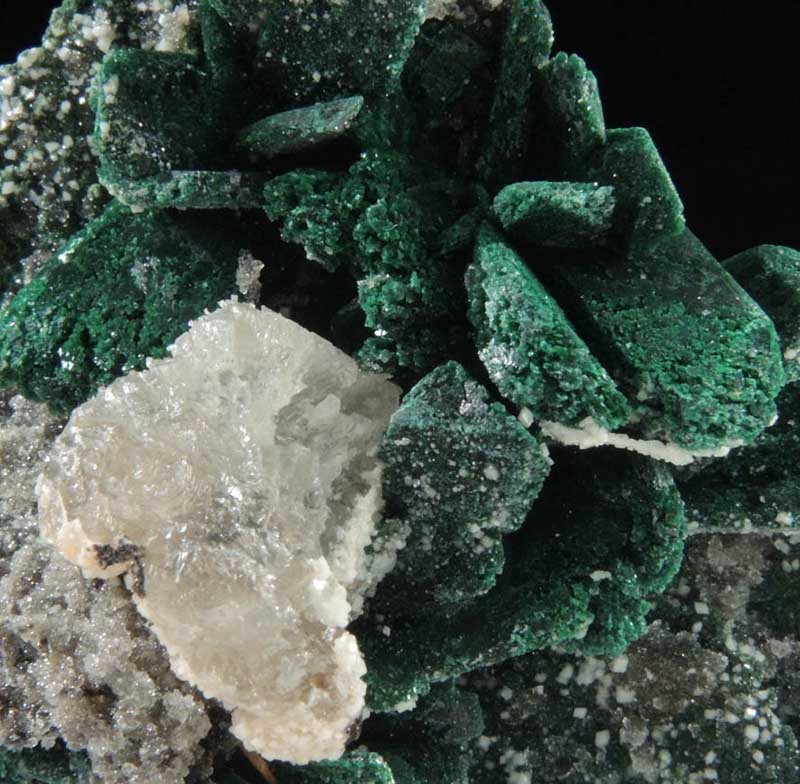 Malachite pseudomorphs after Azurite with Cerussite and Calcite from Tsumeb Mine, Otavi-Bergland District, Oshikoto, Namibia