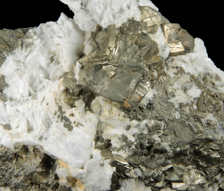 Pyrite and Barite from Lime Crest Quarry (Limecrest), Sussex Mills, 4.5 km northwest of Sparta, Sussex County, New Jersey