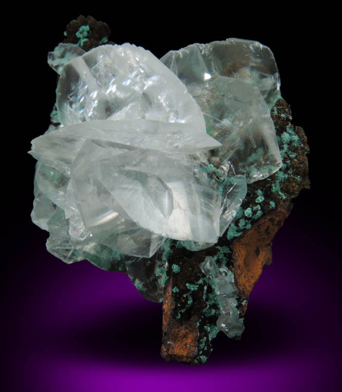 Calcite on Limonite with Rosasite from Mina Ojuela, Mapimi, Durango, Mexico