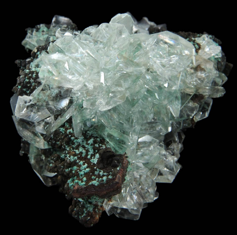 Calcite on Limonite with Rosasite from Mina Ojuela, Mapimi, Durango, Mexico