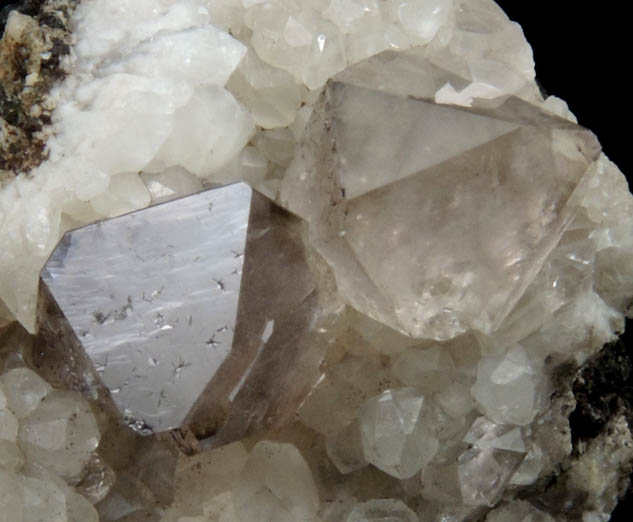 Quartz var. Smoky Quartz on Calcite from Danbury, Fairfield County, Connecticut