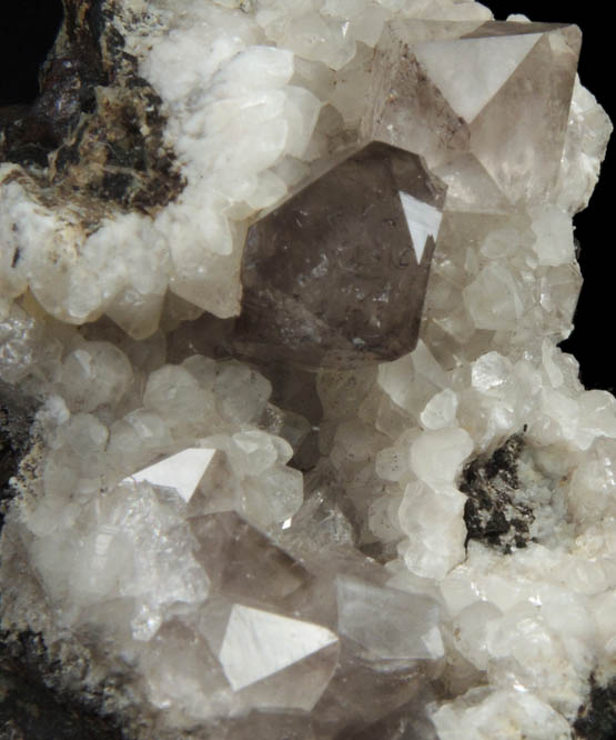 Quartz var. Smoky Quartz on Calcite from Danbury, Fairfield County, Connecticut