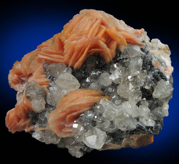 Cerussite on Galena with Barite from Mibladen, Haute Moulouya Basin, Zeida-Aouli-Mibladen belt, Midelt Province, Morocco