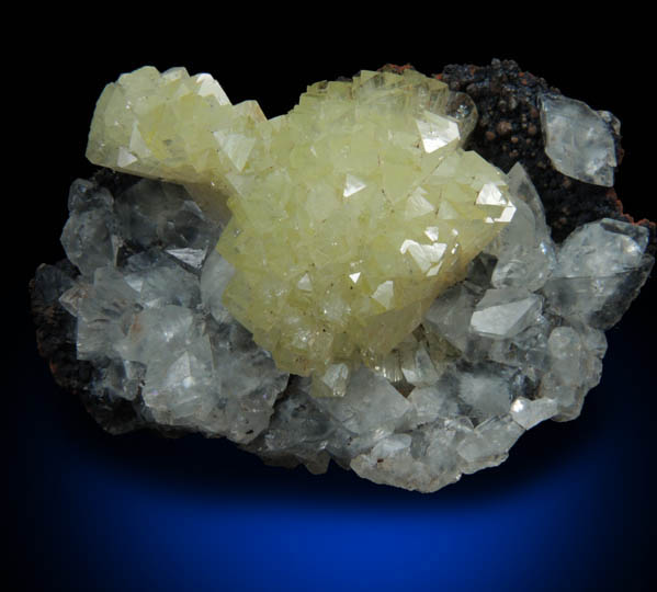Adamite with Calcite from Mina Ojuela, Mapimi, Durango, Mexico