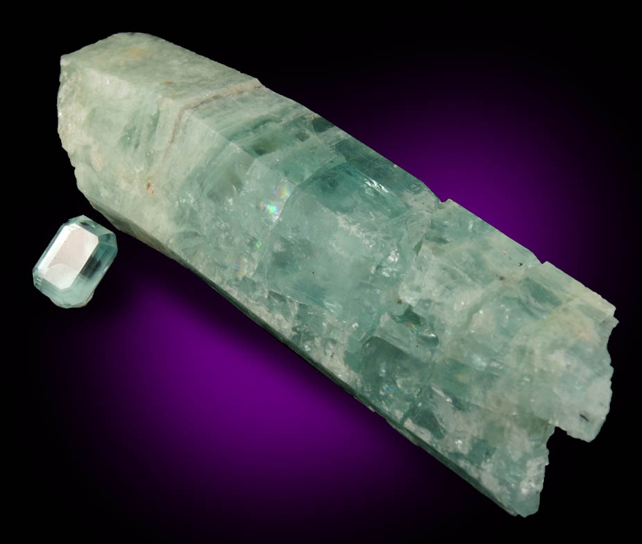 Beryl var. Aquamarine (faceted 3.06 carat gemstone with crystal that it came from) from Long Hill, Haddam, Middlesex County, Connecticut