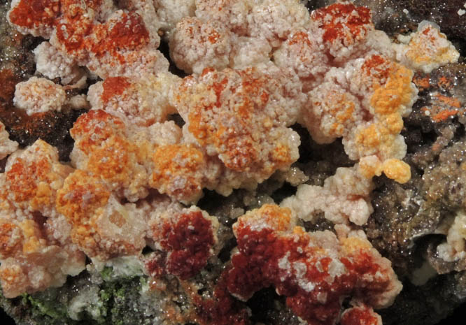 Mimetite on Calcite with Duftite from Tsumeb Mine, Otavi-Bergland District, Oshikoto, Namibia (Type Locality for Duftite)