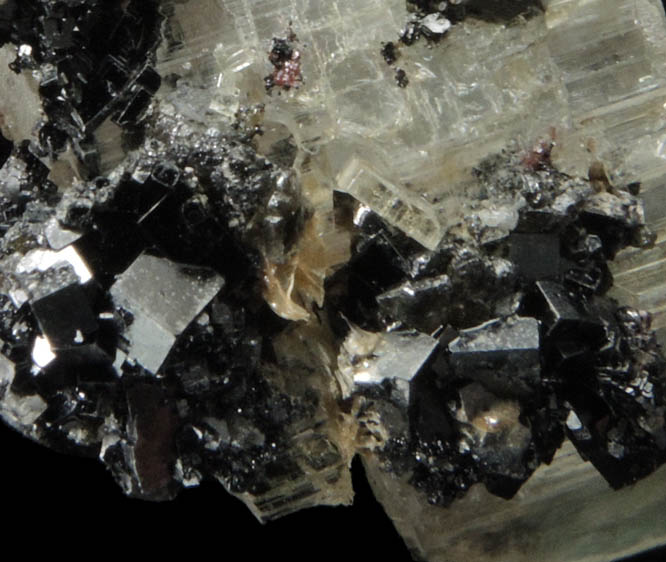 Magnetite (rare cubic crystal form) on Anhydrite from ZCA Mine No. 4, Fowler Ore Body, 2500' Level, Balmat, St. Lawrence County, New York