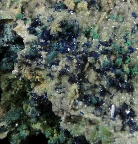 Bayldonite, Olivenite, Azurite, Malachite from Tsumeb Mine, Otavi-Bergland District, Oshikoto, Namibia