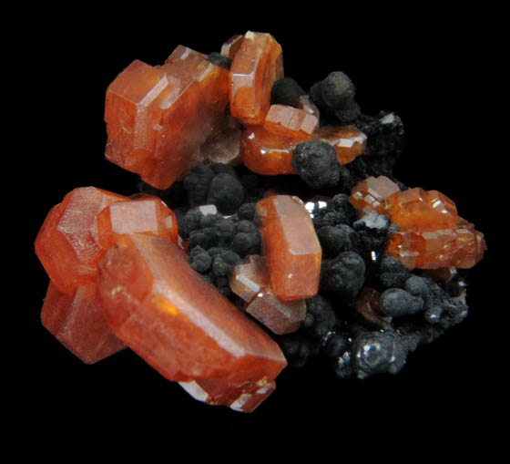 Vanadinite on Mn-Oxide from Taouz, Errachidia, Morocco