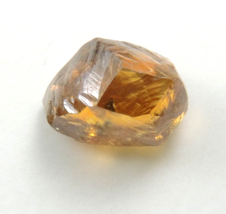 Diamond (1.09 carat fancy-orange distorted dodecahedral crystal) from Northern Cape Province, South Africa