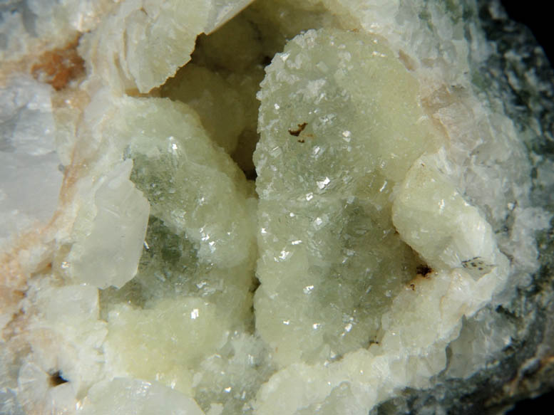 Prehnite pseudomorphs after Anhydrite with Calcite from New Street Quarry, Paterson, Passaic County, New Jersey