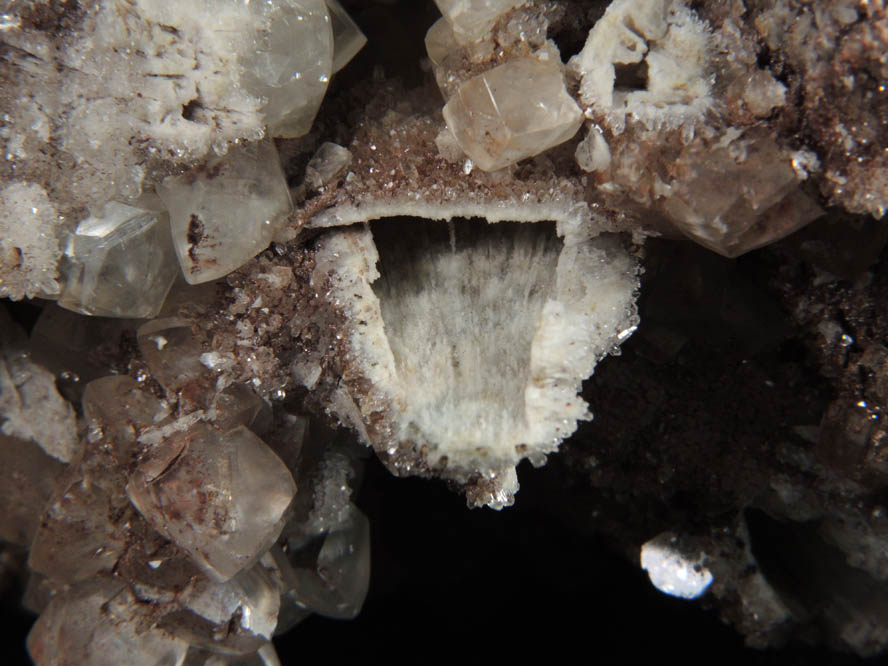 Calcite over Quartz pseudomorphs after Anhydrite from Prospect Park Quarry, Prospect Park, Passaic County, New Jersey