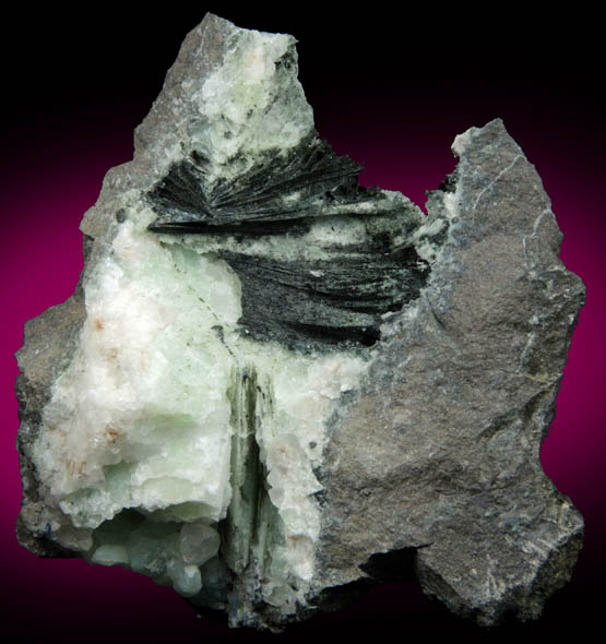 Chlorite over Prehnite pseudomorphs after Anhydrite with Calcite from New Street Quarry, Paterson, Passaic County, New Jersey