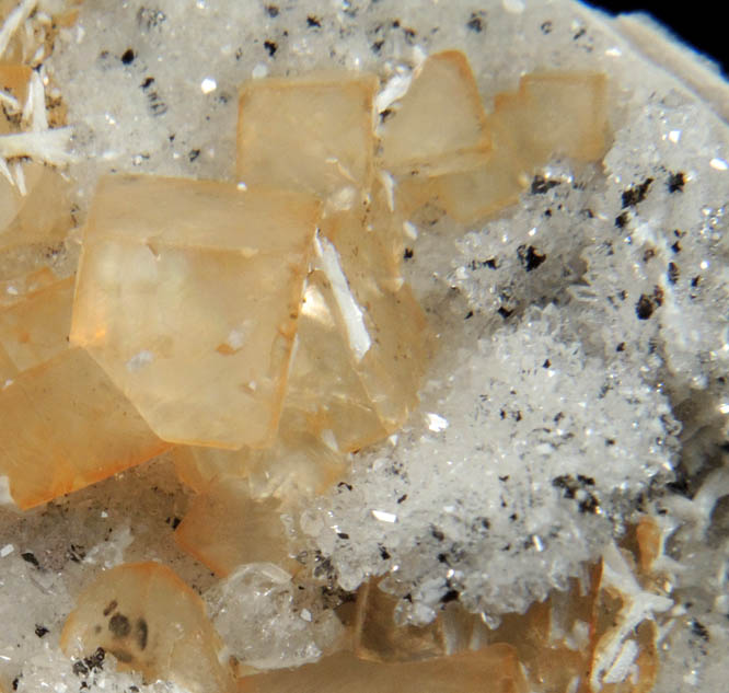 Calcite on Quartz with Hematite and Laumontite from Prospect Park Quarry, Prospect Park, Passaic County, New Jersey