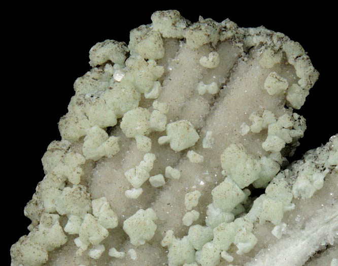 Prehnite on Quartz pseudomorphs after Anhydrite from Prospect Park Quarry, Prospect Park, Passaic County, New Jersey