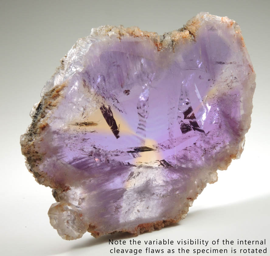 Quartz var. Ametrine (sawn to show alternating amethyst-citrine zones within a single crystal) from Anahi Mine, La Gaiba District, Angel Sandoval Province, Santa Cruz Department, Bolivia