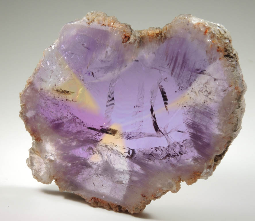 Quartz var. Ametrine (sawn to show alternating amethyst-citrine zones within a single crystal) from Anahi Mine, La Gaiba District, Angel Sandoval Province, Santa Cruz Department, Bolivia