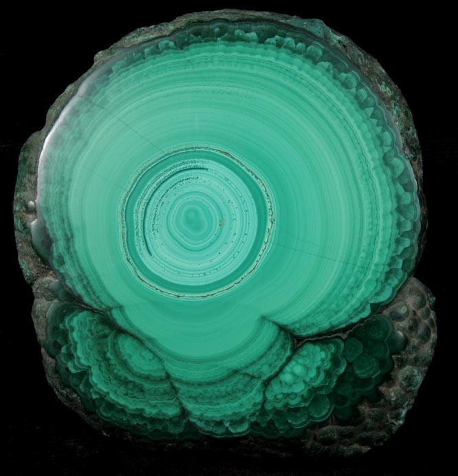 Malachite from Kolwezi Mining District, 240 km WNW of  Lubumbashi, Katanga Copperbelt, Lualaba Province, Democratic Republic of the Congo