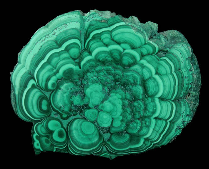 Malachite from Kolwezi Mining District, 240 km WNW of Lubumbashi, Katanga Copperbelt, Lualaba Province, Democratic Republic of the Congo