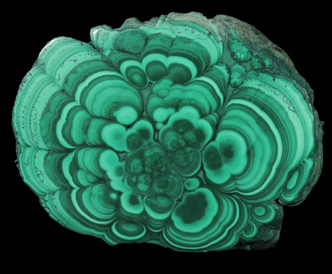 Malachite from Kolwezi Mining District, 240 km WNW of  Lubumbashi, Katanga Copperbelt, Lualaba Province, Democratic Republic of the Congo