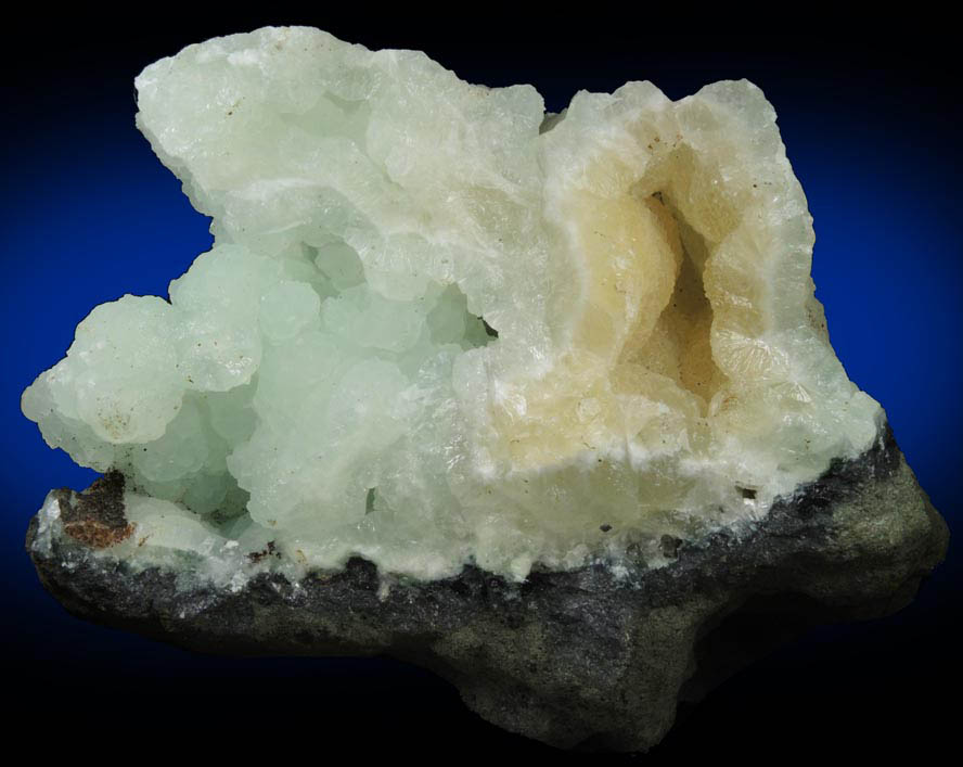 Prehnite (green and rare yellow color) from O and G Industries Southbury Quarry, Southbury, New Haven County, Connecticut